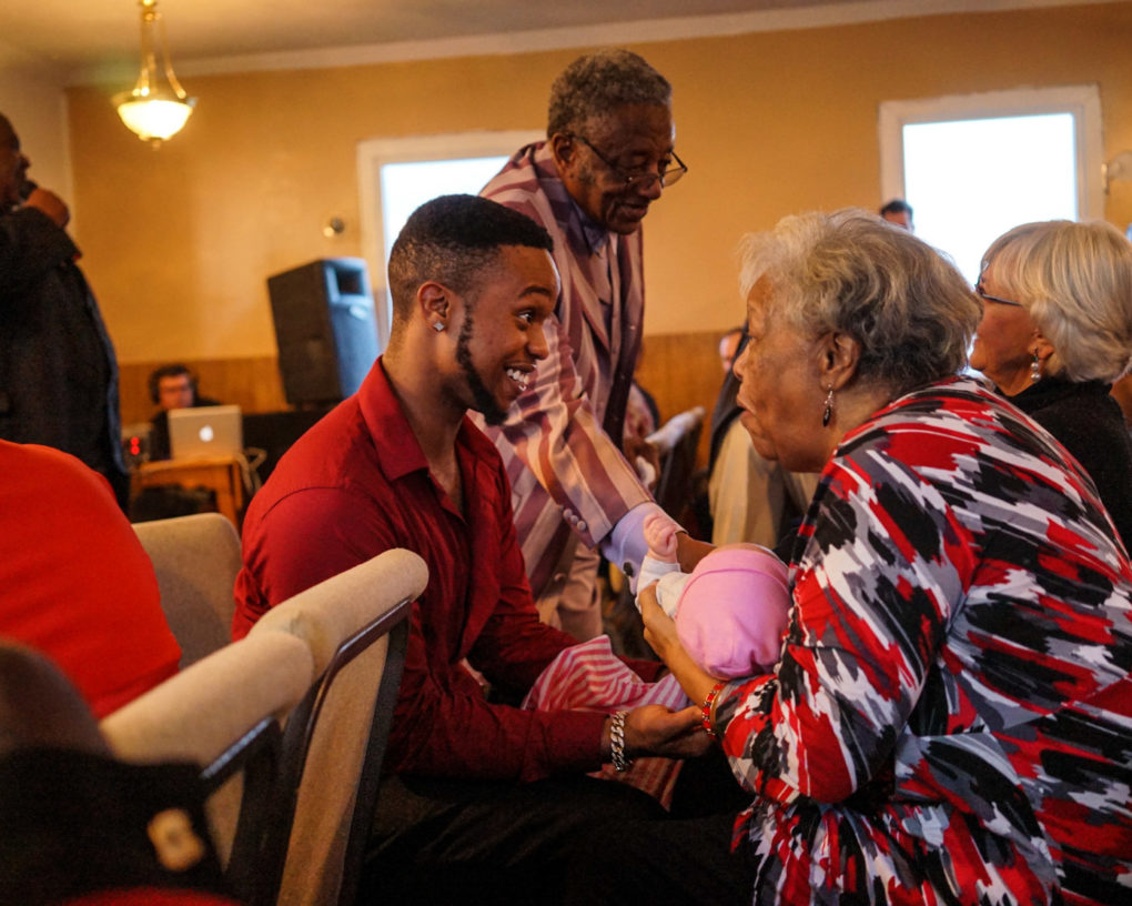 The tradition continues: Bishop Albert Harrison, Antoine Daniels, Dorothy Daniels, LC Edwards, at Believe in Jesus Ministries, Farmville, N.C. Photo by Zoe Van Buren